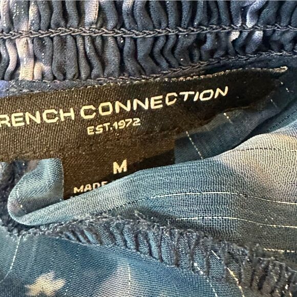 French Connection Blue Floral Ruffle High Neck Long Sleeve Top | M - Picture 10 of 11